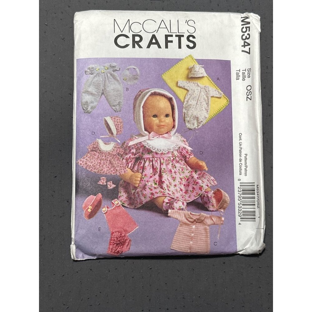 McCalls Crafts M5347 Doll Clothes Sewing Pattern For 15" Baby Dolls